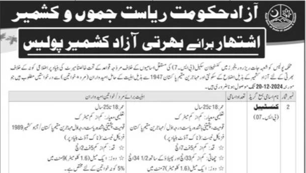 Police Jobs 2024 Apply in Azad Kashmir