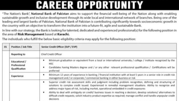 National Bank of Pakistan Jobs 2024