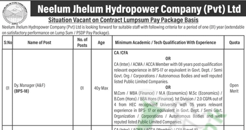 Latest Jobs 2025 Neelum Jhelum Hydropower